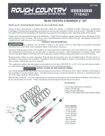 Rough Country 76642RED-RC 3 Lift Kit | Upper Control Arms | RR Coils M1 Struts 10 24 Toyota 4runner